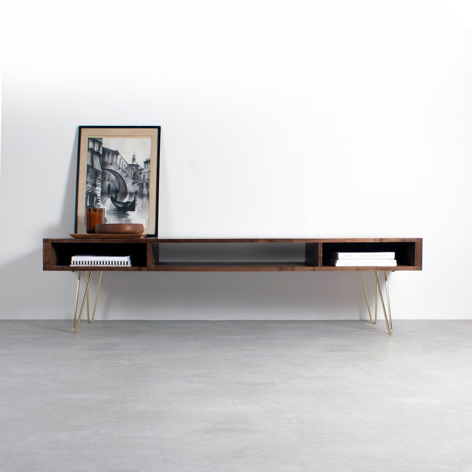 Lean TV Console - Brown & Gold