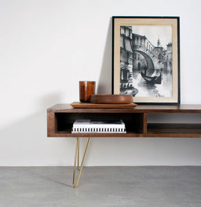 Lean TV Console - Brown & Gold