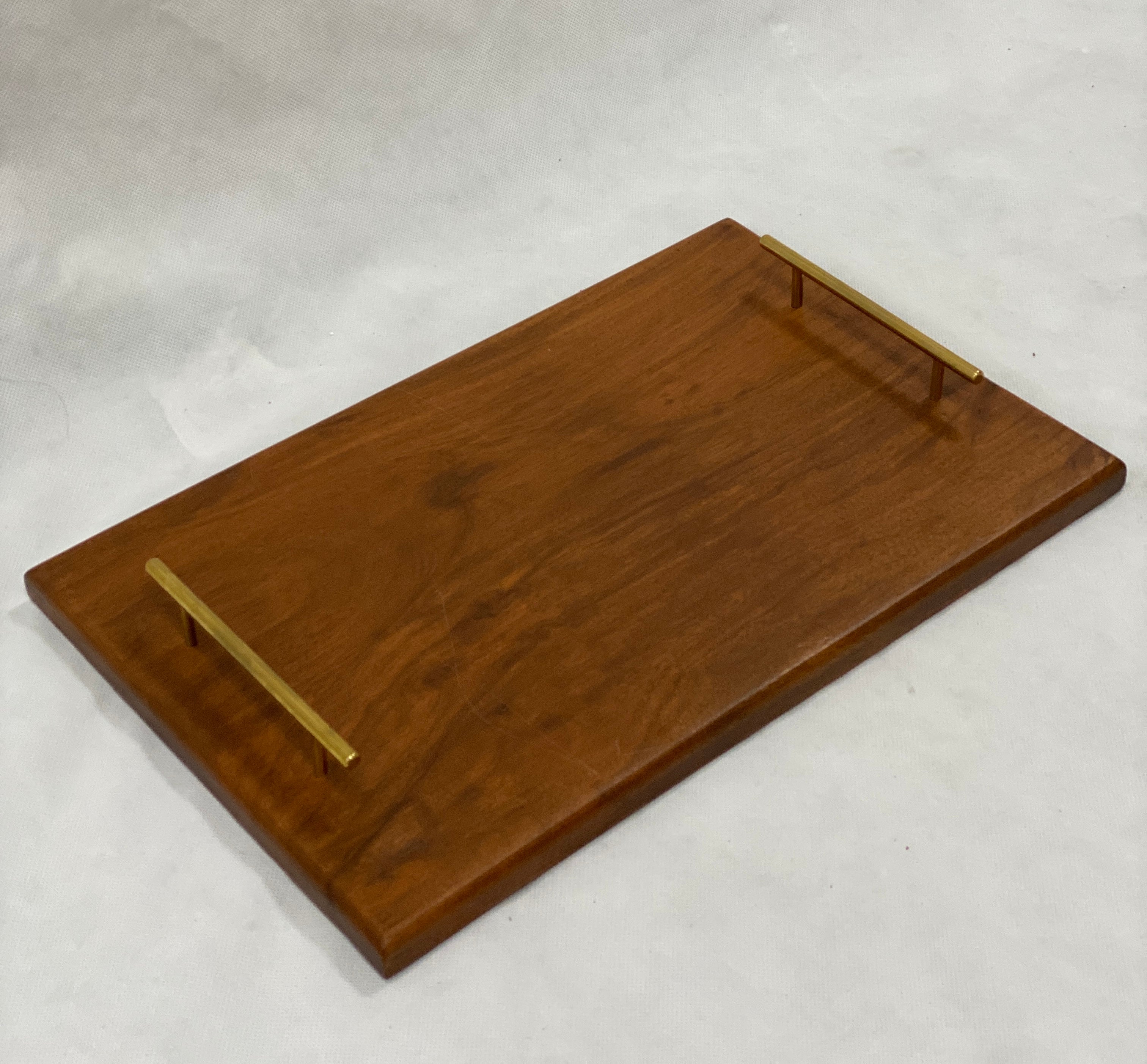 solid wood serving tray - brass - pakistan - 2